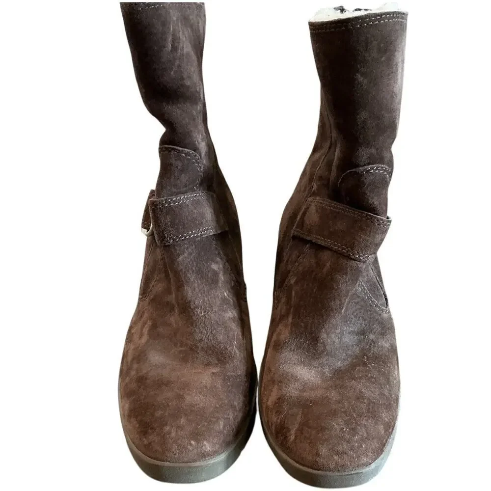 UGG Gissella Suede Wedge Ankle Boot US 9 EU‎ 40 Brown Sheepskin Shearling Lining